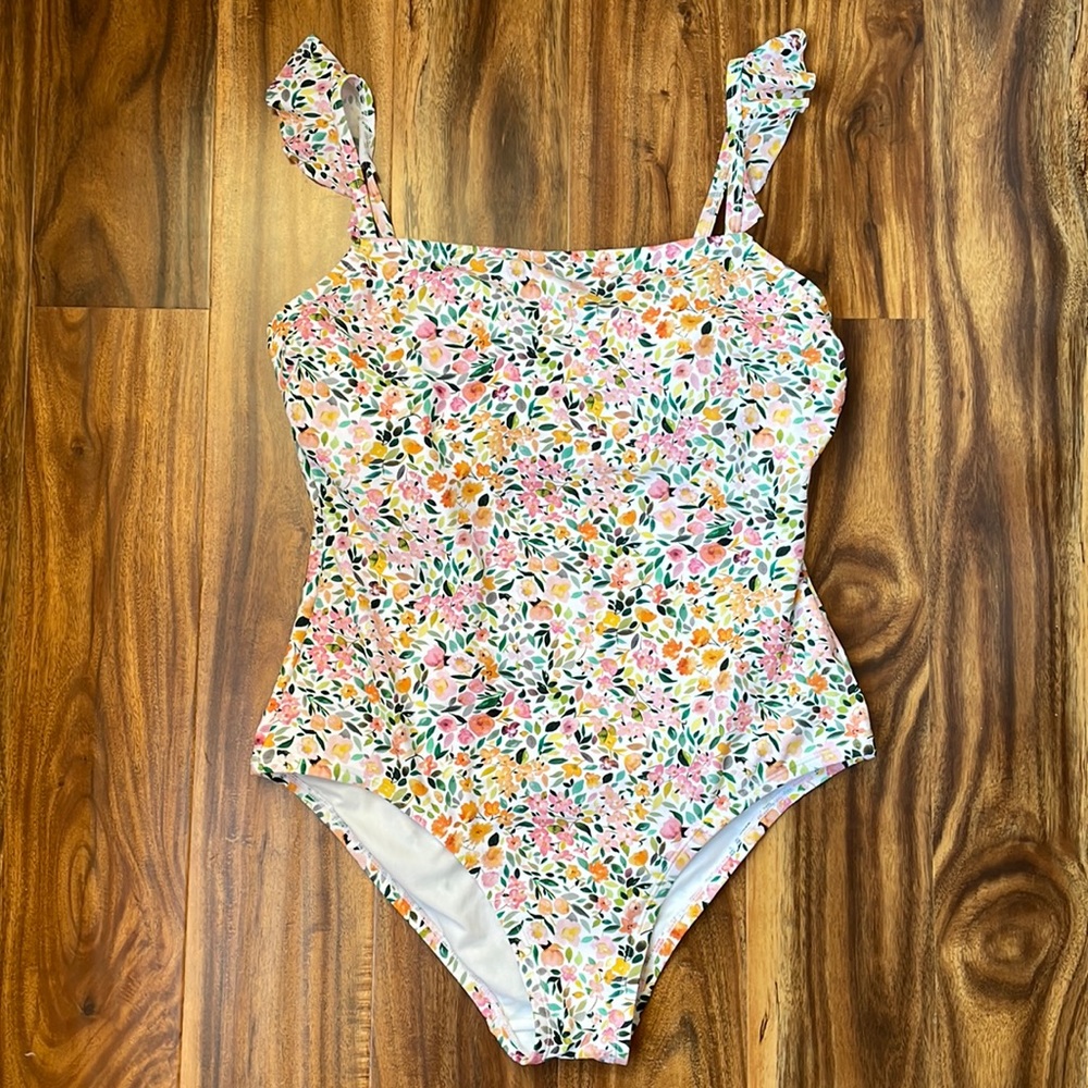 Kona Sol Target Floral Ruffle One Piece Vintage Swimsuit Large